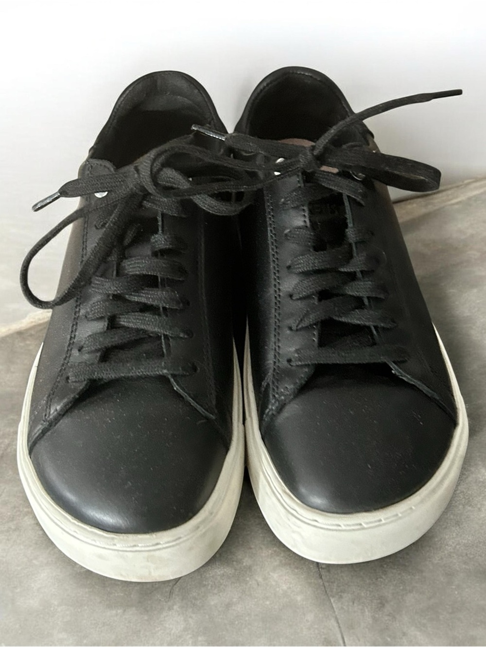 Women’s Black Leather Low-Top Sneakers with White Sole